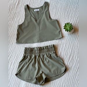 VANILLA STAR Olive Green Active Leisure Wear Two-Piece Set - Size Small